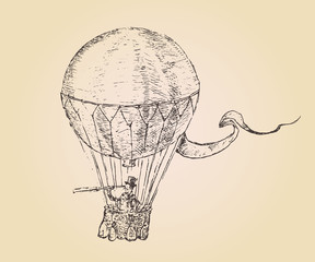 engravings airship (balloon) style, hand drawn