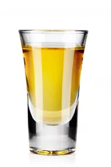 Zelfklevend Fotobehang Gouden tequila shot geïsoleerd op wit © Serhiy Shullye
