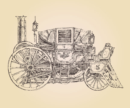 self-propelled carriage steam punk vintage engraved