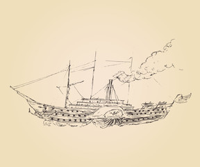 vintage engraved ship sailfish (old illustration) illustration © TheMountBirdStudio