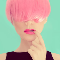 Girl with pink hair. Fashionable Trend