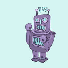 purple robot boxer, robot toy icon, android, vector illustration