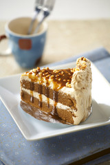 close up coffee cake with coffee sauce
