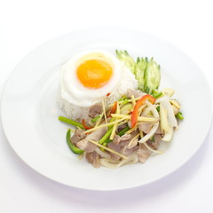 Fried ginger pork and vegetables eat with rice