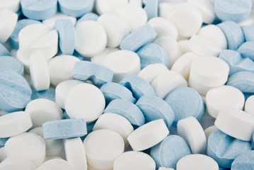 Blue and white pills background