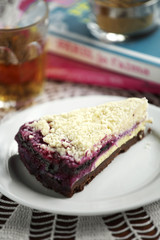 close up blueberry cheese cake in coffee shop