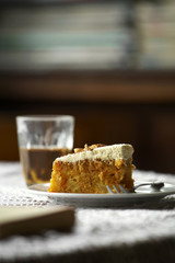 close up carrot cheese cake in coffee shop