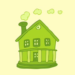 green house, (eco house), vector illustration, hand drawn