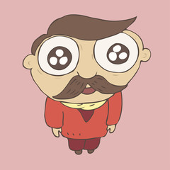 cartoon man with moustache, vector illustration, hand drawn