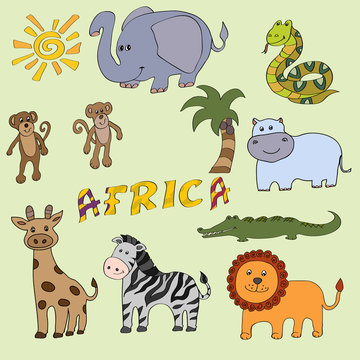 Decorative background with illustration of cute african animals