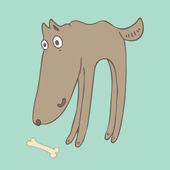 cute dogs with bone, vector illustration, hand drawn