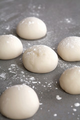 close up many circle dough on table