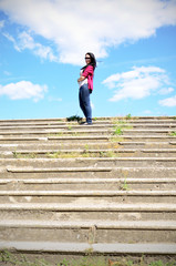 Girl on top of the steps