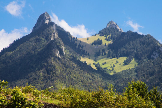 Dent de Broc and Dent du Chamois in La Gruyere, Switzerland