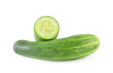 Cucumber and slices isolated over white background
