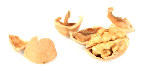 Broken walnut isolated on white