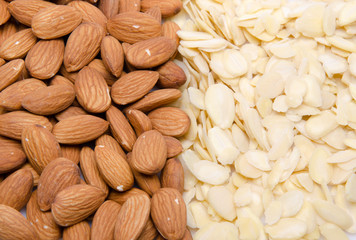 Whole and flaked almonds