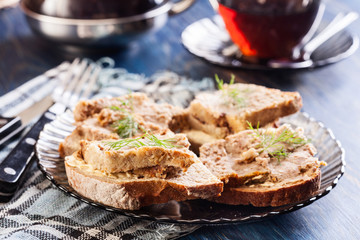 Slices of bread with baked pate