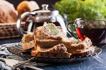 Slices of bread with baked pate