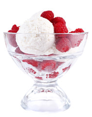 Creamy ice cream with raspberries