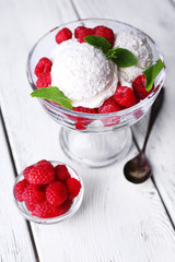 Creamy ice cream with raspberries