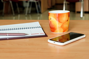 Cup of tea on the office table
