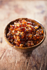 Gum arabic, also known as acacia gum - in bowl