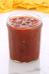 Delicious hot salsa dip and nachos