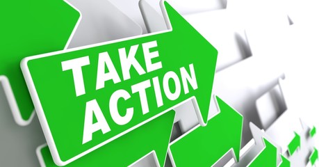 Take Action on Green Direction Arrow Sign. © tashatuvango