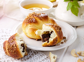 Yeast croissants with poppy seed and cashew nuts