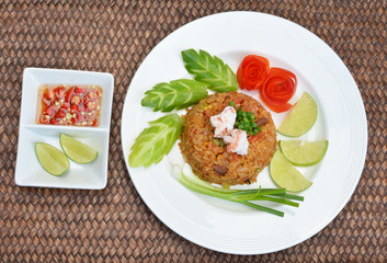 Thai shrimp fried rice serves on the dish