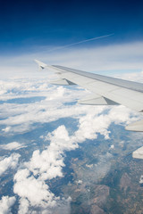 Airplane wing out of window