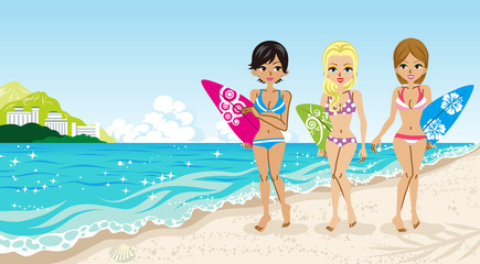 Surfer girls in the Beach