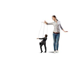 puppeteer controls a businessman