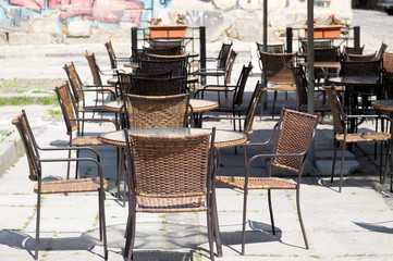 Fototapeta na wymiar Table on the terrace of the restaurant