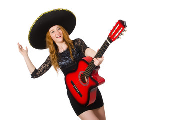 Fototapeta premium Woman in sombrero hat with guitar