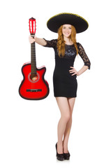Woman in sombrero hat with guitar