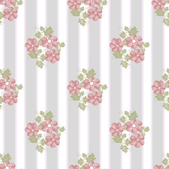 Pink flowers seamless pattern on striped