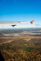 Fototapeta premium Airplane wing out of window