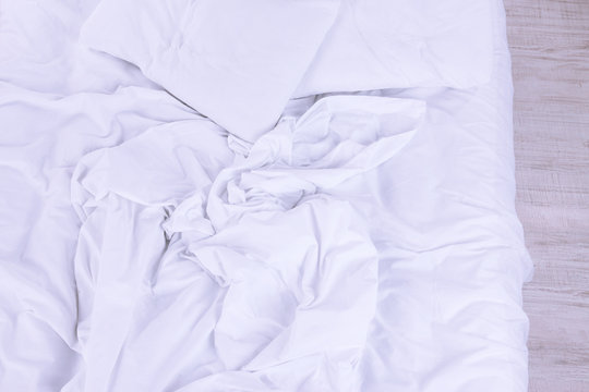 Unmade bed close up