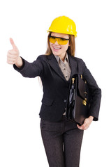 Woman construction worker isolated on white