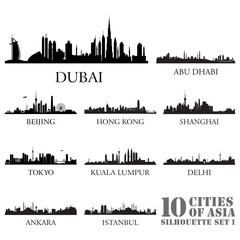 Obraz premium Zestaw sylwetki miast panoramę. 10 miast Azji # 1