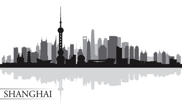 Shanghai city skyline silhouette background