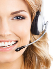 Support phone operator in headset, isolated