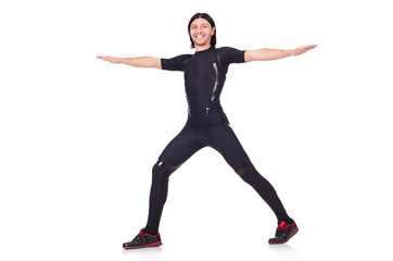 Obraz premium Young man doing exercises on white