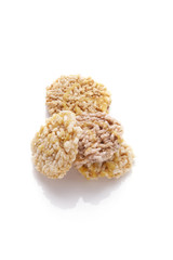 close up thai dessert from rice and coconut on white background