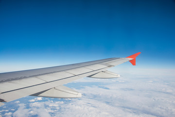 Airplane wing out of window