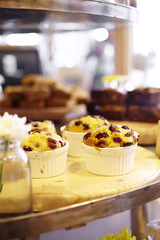 close up muffin in coffee shop