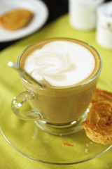 close up latte and cream in cup