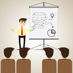 cartoon businessman presentation to audience
